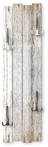 Kreative Feder Wand-Garderobe Altes Holz weiß Shabby-Chic Vintage ca. 100x30cm mit vier Haken (Altes Holz weiß)