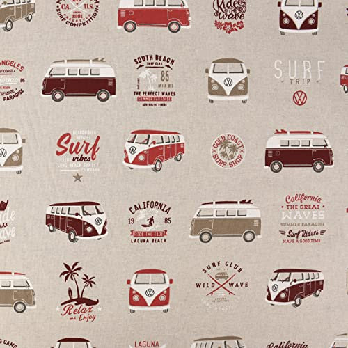 Dekostoff Leinenlook VW California Paradise VW-Bus natur rot 1,40m