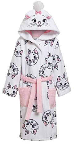 Disney Aristocats Marie - Accappatoio per bambine e ragazze, in pile, con cappuccio, motivo: gatto, bianco, 10 anni