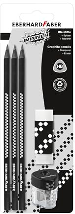 Eberhard Faber 510196 - Winner Bleistift-Set mit Dreikant-Bleistift Härtegrad HB, einem Radierer und Doppelspitzdose mit verschließbarem Spanbehälter, ideal für Schule, Freizeit und Büro