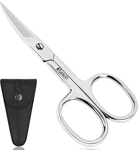 Ruxbury Nail Scissors Curved Stainless Steel Cuticle Professional Nail Scissors for Women and Men toenail with Leather Pouch