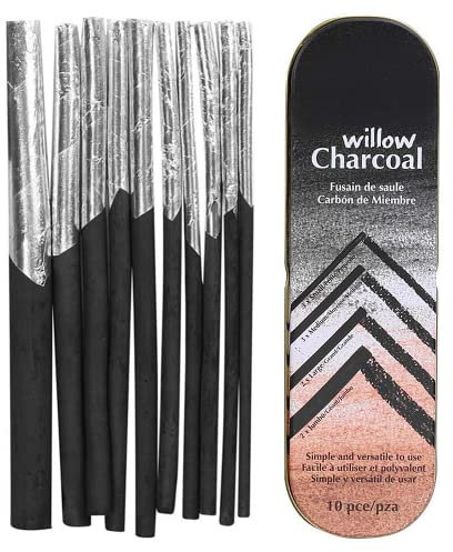 MINIEASE 10 Pcs Artist Charcoal Drawing Pencils Set - Black Willow Charcoal Art Set for DIY Drawing, Crafts, Sketching & Shading