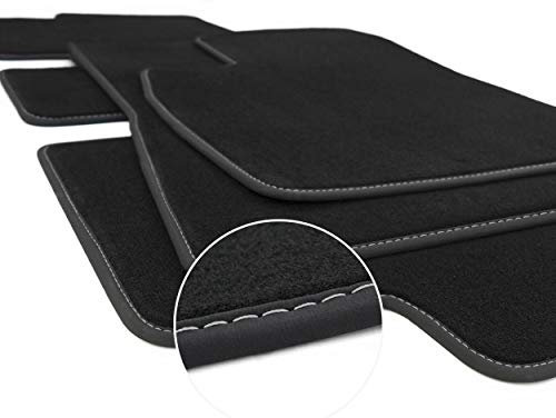 Fußmatten für Tesla Model Y (Ziernaht Weiß) Velours Autoteppich Matten Original Qualität, Schwarz, Komplett Set