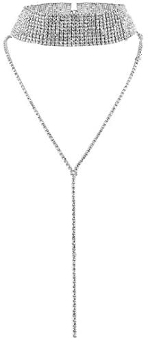 Carufin Sautoir multi-rangs avec chaîne de tennis en cristal d'argent strass, collier ras du cou, bijoux pour femmes et filles (10 lignes)