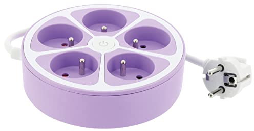 Bloque de 5 Tomas Smoothy Redondo + Interruptor, Cable 1 m 3 G1 Morado