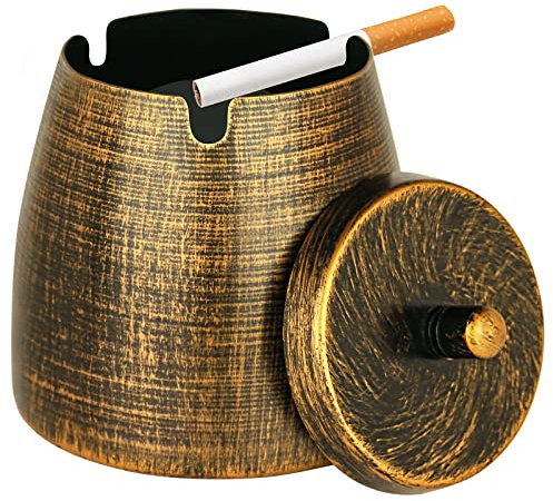 Kleiner Retro-Aschenbecher mit Deckel für Zigaretten, für den Außenbereich, regendicht, Metall, dekorativer Aschenbecher für Terrasse, draußen, Zuhause, Innenbereich, Tischdekoration, Kupfer