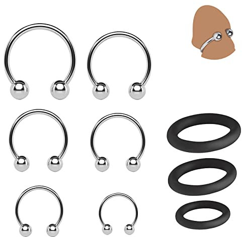 Edelstahl Penisring Dehnbar Silikon Cockring 9 Stücke Set,6 Metall Vorhaut Rückhaltung Penisringe + 3 Cockringe Extrem Silikon,Sex Spielzeug für Männer,Verzögerung Ejakulation,Potenzsteigerung