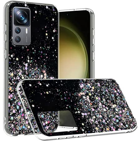 Compatibile con Cover Xiaomi 12 Pro Glitter Trasparente,Custodia Xiaomi 12 Pro Sottile Silicone Brillantini Case (Nero)
