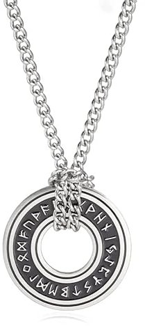Vintage Nordische Wikinger Runen Halskette Corsair Runenform älterer Futhark Ring Kreis Talisman Anhänger Lederkette Wikingergeschenk Schmuck für Männer und Frauen (Wikinger Runen Halskette-E-S)