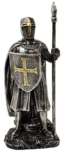 MystiCalls Kreuzritter Silber-bronzefarben mit Speer - Ritter, Ritter Figur, Templer
