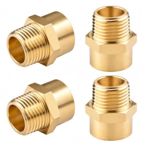 Tsinghwang 4 Stück G 1/2 (BSP) Innengewinde auf US 1/2 NPT Außengewinde Messing Rohrverschraubungsadapter, G auf NPT Adapter 1/2 Zoll Konverteranschluss