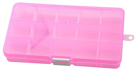 Jagowa 15 Grids Plastic Jewellery Organiser Bead Earring Storage Box Clear Plastic Storage Container With Adjustable Dividers for Small Accessories (Pink)