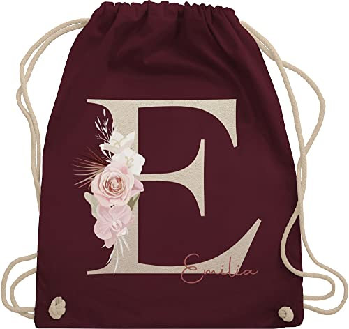 Turnbeutel Rucksack - Anfangsbuchstabe Name I Initialen personalisiert - Unisize - Bordeauxrot - jga taschen schulkind beutel buchstaben e stoffbeutel sporttasche mädchen turnsack kindergarten