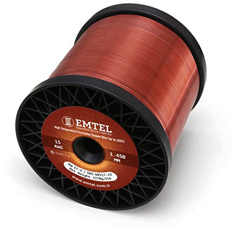 Emtel 1.45 mm (15 AWG) - 2.250 kg (5 lb) 154 meters Magnet Wire - Enameled Copper Wire for Electrical Motor Transformer Magnetic Coil 220°C (428°F) Thermal Class - Double Insulated Winding Wire
