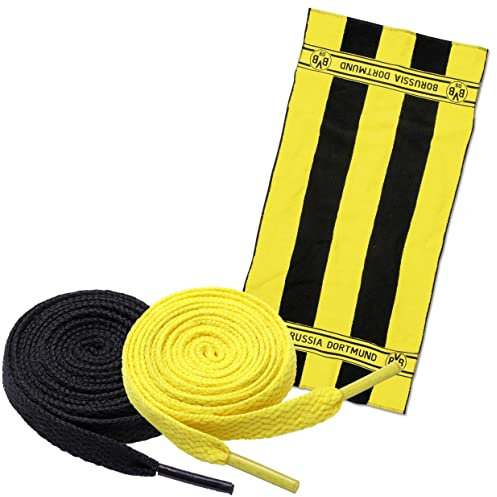King of Trade BVB Duschtuch Blockstreifen ca. 70 x 140 cm + 2 Paar Fan-Schnürsenkel