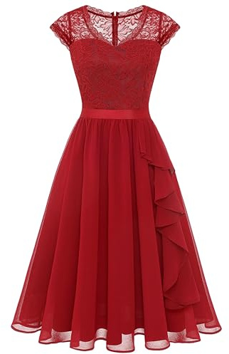 Wedtrend Cocktailkleid Damen Knielang Abendkleid Elegant für Hochzeit Elegant A Linie Rüschenkleid