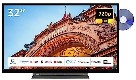 Toshiba 32WD3C63DAW 32 Zoll Fernseher/Smart TV (HD Ready, HDR, Triple-Tuner, DVD-Player, Bluetooth) - Inkl. 6 Monate HD+ [2023]