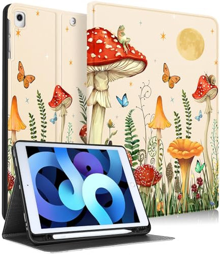 Uppuppy Schutzhülle für iPad 9./8./7. Generation, 25,7 cm (10,2 Zoll), für Frauen und Mädchen, niedliches Folio-Smartcover, Stifthalter, Kinder, Mädchen, hübsch, Teenager, Cartoon, Schmetterling,
