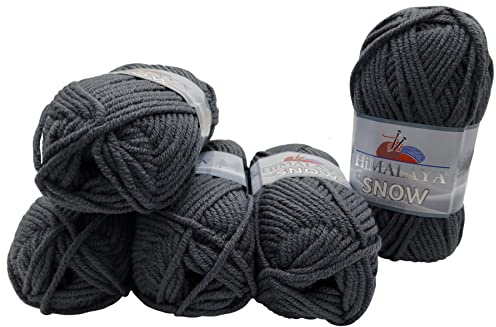 5 x 100 Gramm Strickwolle Himalaya Snow, 500 Gramm Wolle Super Bulky zum Stricken und Häkeln (grau 75539)