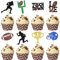 Xsstarmi 24 Pack Rugby Ball Cupcake Toppers Black Football Cupcake Toppers Football Player Sport Cupcake Picks Super Rugby Touch Down Sports Theme Baby Shower Birthday Party Cake Decorations