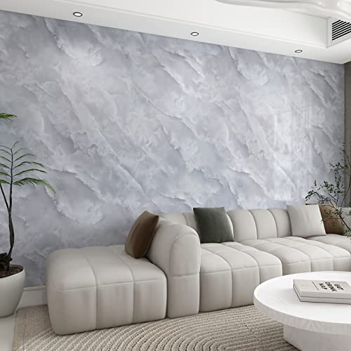 JSEVEM 60CM×9M Wide Big Grey White Cloud Pattern Marble Wallpaper Peel and Stick Thick Textured Waterproof Glossy Gray Granite Contact Paper Vinyl Wrap Kitchen Stickers Decor for Bathroom Bedroom Gym