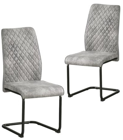 B&D home Esszimmerstühle Theo 2er Set, Küchenstuhl Bürostuhl Schwingstuhl Freischwinger Stühle für Küche, Esszimmer, Büro, Industrial modernes Design, Wildleder Optik Grau, 11138-GRAU-2