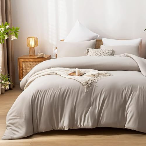 Lanqinglv Bettwäsche 155x220cm Leinen-Farben 100% Weiche und Angenehme Mikrofaser Uni Einfarbig Bettbezug Deckenbezug mit Reißverschluss und Kissenbezüge 80x80cm