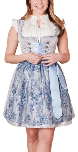 Krüger Damen Midi Dirndl Karlotta, mit Schnürung, Herz Ausschnitt, 60 cm Rocklänge, Tracht, Volksfest