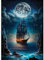 DAERLE 5D Diamant Painting Bilder Schiff Mond, Diamond Painting Landschaft, Diamond Painting Set für Erwachsene Mosaikherstellung, Diamant Malerei für Haus Dekoration 30x40cm
