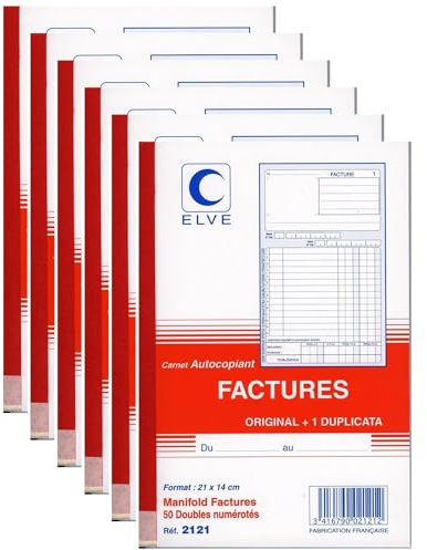 ELVE Lot de 6 Manifolds FACTURES 210 x 140 mm 50 feuillets Dupli