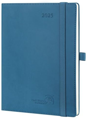 POPRUN Kalender 2025 Wochenplaner Softcover mit PU-Leder, ca. A5 (22 x 16,5 cm), 12-Monate-Terminplaner (Jan.2025-Dez.2025) 1 Woche 2 Seite mit 100 GSM Zertifiziertem Papier - Marineblau