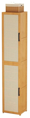Vertikales Schuhregal, Rattan-Schrank, Schmaler Schuhschrank für den Eingangsbereich, Bambus-Aufbewahrungsschrank mit Türen, Freistehender Schuh-Organizer-Schrank Schuhaufbewahrung 30x33x188cm