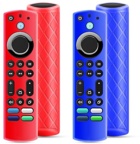 OneBom Silikon-Fernbedienungsabdeckung, leuchtet im Dunkeln, für Firetv 4K Max (2. Generation)/Insignia/Pioneer/Omni (QLED) Serie mit Umhängeband, leicht, rutschfest, stoßfest, Rot und Blau, 2 Stück