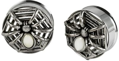 LGXLGX 2 Stück Opal Spinnen Ohr Flesh Tunnel Gauge Plugs aus Edelstahl, 8-25 mm, Spinnennetz Double Flared Expander Stretcher, Piercing Körperschmuck(Silver,25mm)
