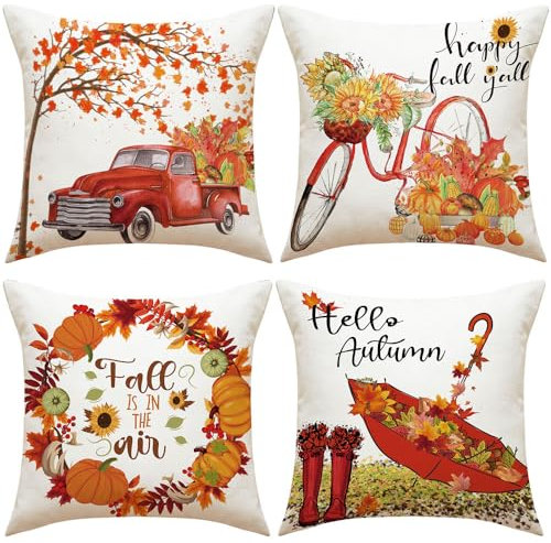 Anyingkai Kissenbezug Herbst 50x50, 4er Set Kissenhülle Herbst, Herbst Kissenbezüge Leinen, Dekokissen Herbst für Schlafzimmer Wohnzimmer Couch Zierkissen