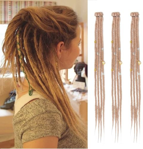 Dsoar Clip In Dreadlock Verlängerungen 20 Zoll 3PCS Handgefertigte 0.6cm Synthetische Dreads mit Clips Soft Crochet Loc Extensions(24#)