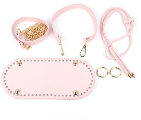 Cazqgoy Basi per borse all'uncinetto, fondo borsa in pelle con tracolla a mano, pantaloni in pelle con accessori per il pacchetto spallacci, rosa, 25*12cm