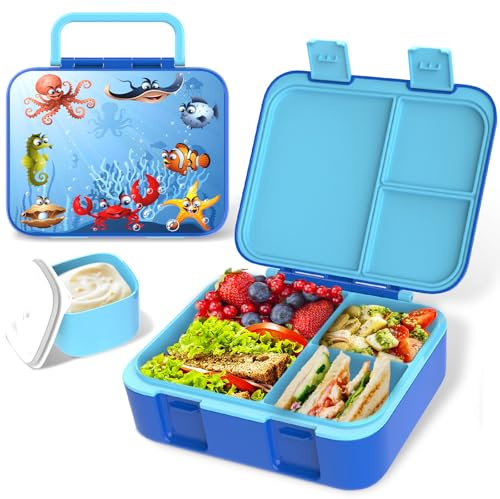 Anyiner Boîte à bento pour enfants, boîte à déjeuner avec plusieurs compartiments et pot à sauce, boîte à bento portable pour enfants, adultes, travail, école, passe au micro-ondes (trésors de
