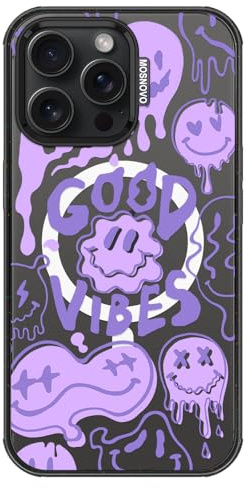 MOSNOVO for iPhone 15 Pro Max Case, Fit for MagSafe, Military-Grade Drop Protection, Shockproof Bumper, Cute Aesthetic Magnetic Phone Case for iPhone 15 Pro Max, Good Vibes/Black