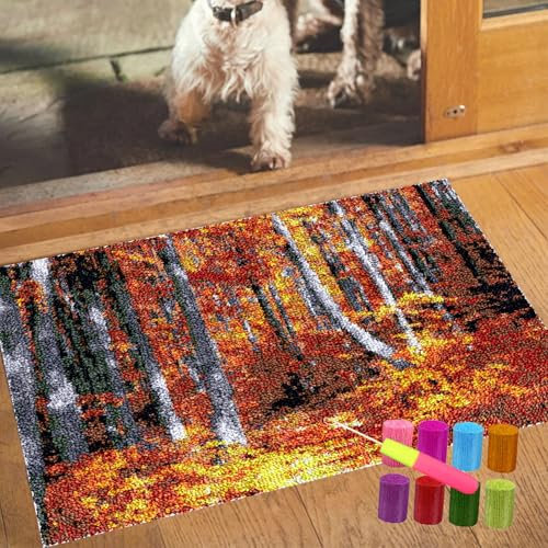 Knüpfteppich Zum Selber knüpfen, Knüpfsets Latch Hook Kit Selbst Knüpfen Set für Kinder und Erwachsene, Kreuzstich Stickerei DIY Set, Knüpfhaken Teppich Handarbeit Teppich Making Kits 90 x 120 cm