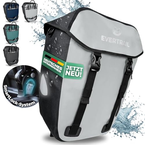 Evertrail Fahrradtasche für Gepäckträger - Flexibel bis 28L I 100% Wasserdicht - Robuste Reflektierende Gepäckträgertasche mit Schultergurt, Laptoptasche, Werkzeugfreie Montage - Granit