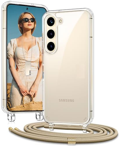 Vaykwo Handykette für Samsung Galaxy S25 6,2 Zoll Hülle mit Band - Necklace Handyhülle - Transparente Case zum Umhängen mit Kameraschutz und Bildschirmschutz - Golden