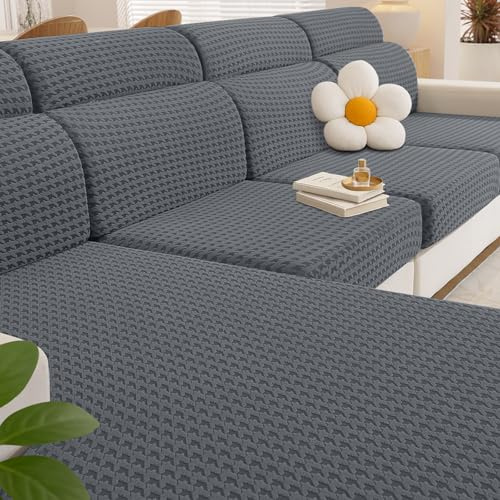 YSTELLAA Stretch Sitzkissenbezug, Sofa Sitzkissenbezug rutschfest, Elastischer Sofa Sitzkissenbezüge, Universal Sitzkissen Bezug Wohnzimmer, Sofaschoner (3 Sitzer, Hellgrau)