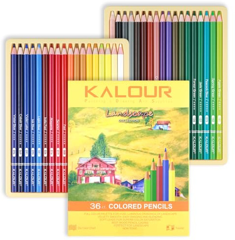 KALOUR PDAS 36-teiliges Buntstiftset „Yellow Landscape“, vorgespitzte Holzbuntstifte für Erwachsene, Künstler und Anfänger – zum Ausmalen, Zeichnen & Skizzieren