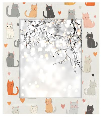 Mexpekil Bilderrahmen für Wandbehang und Tischplatte, 20 x 25 cm, niedlicher Cartoon-Katzen-Bilderrahmen, Heimdekoration, Geschenk, 25,4 x 20,3 cm