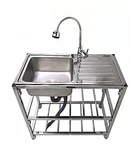 Lavello da cucina in acciaio inox, lavello commerciale, stazione lavello da cucina per ristoranti, lavamani portatili con 2 scomparti per bar, lavanderia, garage, utilità