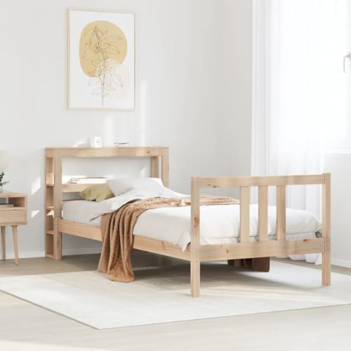 vidaXL Bed Frame with Headboard, Bed Base for Bedroom, Mattress Foundation for Single Bed, Modern Style, 75x190 cm Small Single Solid Wood Pine