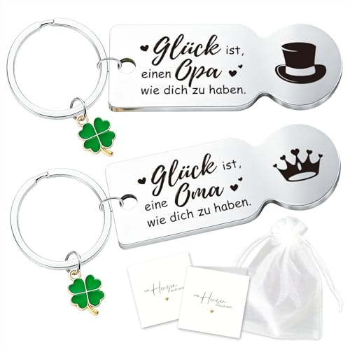 Oma und Opa Geschenke, 2 pcs Einkaufschip Schlüsselanhänger Glücksbringer mit Grußkarten, Opa Geschenk Geburtstag, Geschenke für Oma Geburtstag, Beste Oma/Opa Geschenke