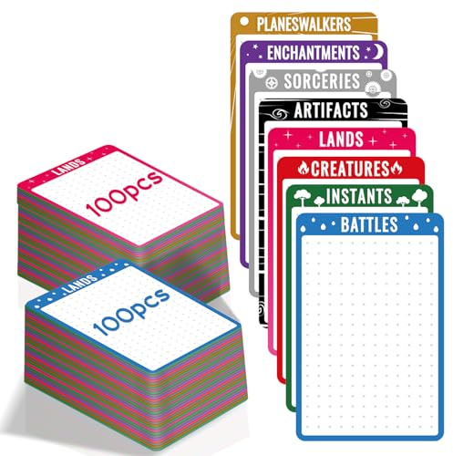 200-Pack Tabbed Trading Card Dividers for MTG TCG Storage Boxes, 8-Color | Vertical multicolor card separators for sports cards and TCG collections; includes 192 printed dividers and 8 blank tabs.