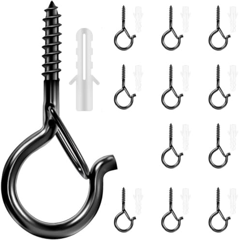 12 Pièces Crochets À Vis, Crochets à Visser, Vis à Oeillet 53mm, Vis à Bague Auto, Taraudeuse, Oeillets Ronds, Vis à Crochet en Métal, Pour la Décoration Intérieure et Extérieure, Noir